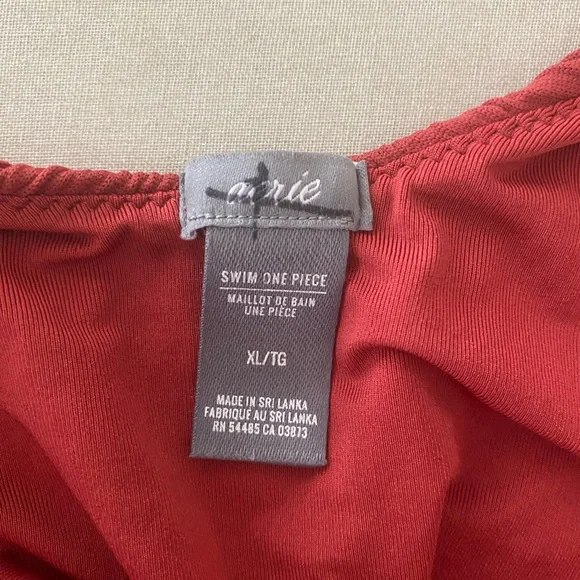 Aerie Cheeky Brick Red Ribbed One Piece Swimsuit Sexy High Cut Smocked Size XL - Picture 4 of 6